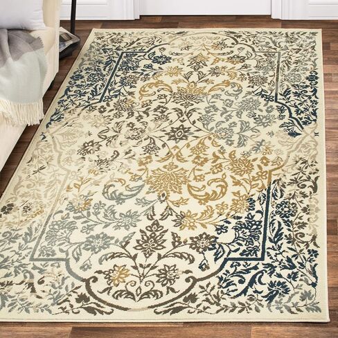 Superior Floral Ariza Runner Rug, 4' x 5' 7", Ivory Brown in Saudi Arabia