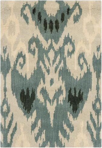 سجادة SAFAVIEH Ikat Collection - 3' x 5'، بيج وأردواز، صوف مصنوع يدويًا، مثالية للمناطق ذات حركة المرور العالية في المدخل، وغرفة المعيشة، وغرفة النوم (IKT216B) in Saudi Arabia