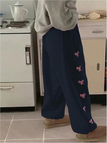 Milumia Women's Bow Print Drawstring Waist Sweatpants with Pockets in Saudi Arabia