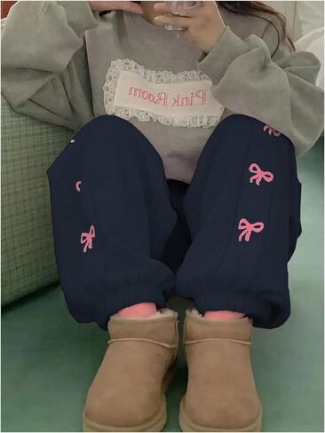 Milumia Women's Bow Print Drawstring Waist Sweatpants with Pockets in Saudi Arabia