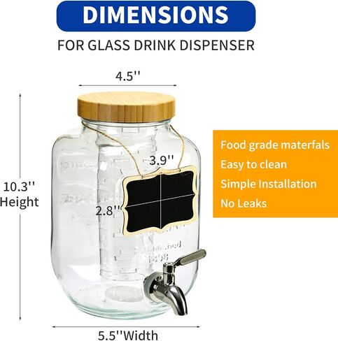 1 Gallon Glass Drink Dispenser with Bamboo Lid, 2 Pack Water Dispenser with Stand, Drink Machine for Lemonade, Iced Drinks, Kombucha Dispenser for Parties, Weddings in Saudi Arabia