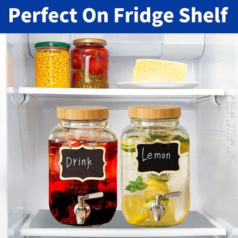 1 Gallon Glass Drink Dispenser with Bamboo Lid, 2 Pack Water Dispenser with Stand, Drink Machine for Lemonade, Iced Drinks, Kombucha Dispenser for Parties, Weddings in Saudi Arabia
