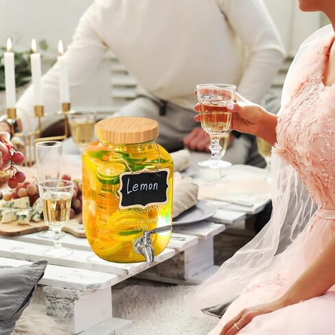 1 Gallon Glass Drink Dispenser with Bamboo Lid, 2 Pack Water Dispenser with Stand, Drink Machine for Lemonade, Iced Drinks, Kombucha Dispenser for Parties, Weddings in Saudi Arabia