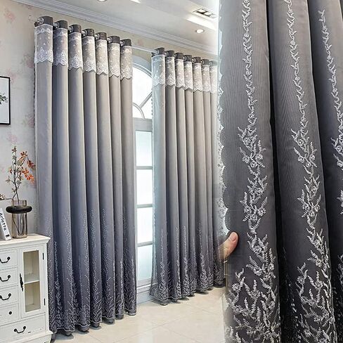 Amidoudou 1 Pair Double Layer Curtains for Living Room Gradient Coral Tree Pattern Embroidered Curtains for Bedroom (Blue Green,54x96 Inch) in Saudi Arabia