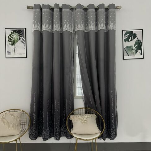 Amidoudou 1 Pair Double Layer Curtains for Living Room Gradient Coral Tree Pattern Embroidered Curtains for Bedroom (Blue Green,54x96 Inch) in Saudi Arabia
