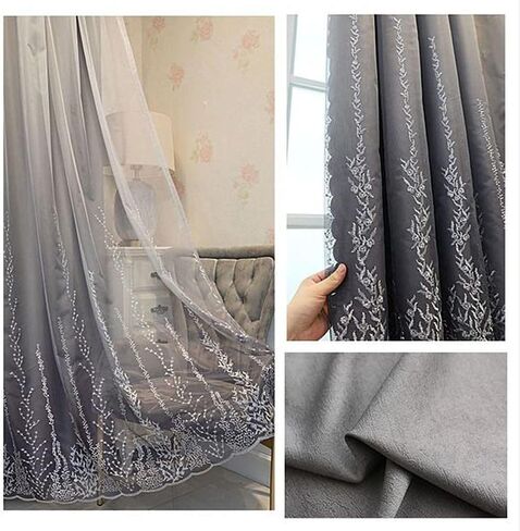 Amidoudou 1 Pair Double Layer Curtains for Living Room Gradient Coral Tree Pattern Embroidered Curtains for Bedroom (Blue Green,54x96 Inch) in Saudi Arabia