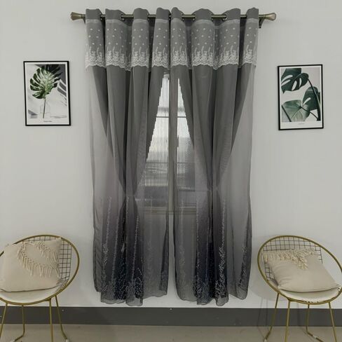 Amidoudou 1 Pair Double Layer Curtains for Living Room Gradient Coral Tree Pattern Embroidered Curtains for Bedroom (Blue Green,54x96 Inch) in Saudi Arabia