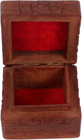 Beautifully Hand Craved Wooden Jewellary Organiser Box, Decorative Floral Design Wood Keepsake Box Multipupose (3x3x2.25 inches) in Saudi Arabia