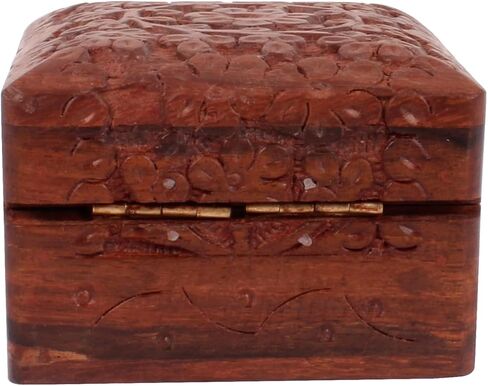 Beautifully Hand Craved Wooden Jewellary Organiser Box, Decorative Floral Design Wood Keepsake Box Multipupose (3x3x2.25 inches) in Saudi Arabia