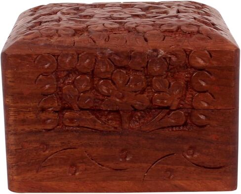 Beautifully Hand Craved Wooden Jewellary Organiser Box, Decorative Floral Design Wood Keepsake Box Multipupose (3x3x2.25 inches) in Saudi Arabia