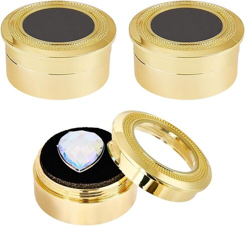 GORGECRAFT 3PCS Small Loose Diamond Display Box Light Gold Mini Round Alloy Gemstone Show Boxes Clear Top Lids Sponge Filled Case Holder Storage Container for Gems Coins Jewelry 1.3x0.6 Inch in Saudi Arabia