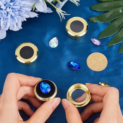 GORGECRAFT 3PCS Small Loose Diamond Display Box Light Gold Mini Round Alloy Gemstone Show Boxes Clear Top Lids Sponge Filled Case Holder Storage Container for Gems Coins Jewelry 1.3x0.6 Inch in Saudi Arabia