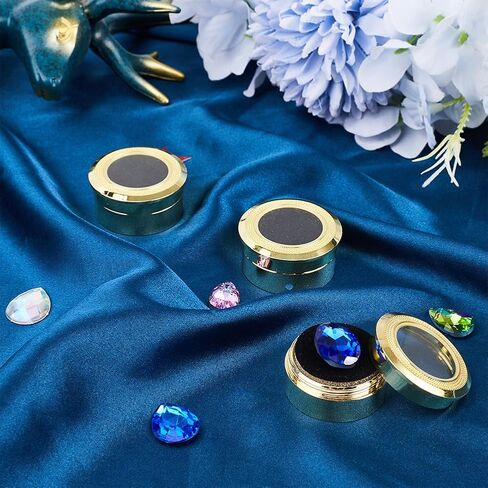GORGECRAFT 3PCS Small Loose Diamond Display Box Light Gold Mini Round Alloy Gemstone Show Boxes Clear Top Lids Sponge Filled Case Holder Storage Container for Gems Coins Jewelry 1.3x0.6 Inch in Saudi Arabia