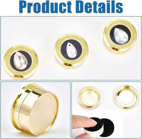 GORGECRAFT 3PCS Small Loose Diamond Display Box Light Gold Mini Round Alloy Gemstone Show Boxes Clear Top Lids Sponge Filled Case Holder Storage Container for Gems Coins Jewelry 1.3x0.6 Inch in Saudi Arabia