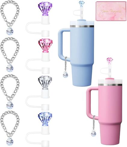 8 قطع من قطع الماس من القش لكأس ستانلي 30 و40 أونصة من الكريستال اللامع ملحقات كأس ستانلي اللطيفة من السيليكون غطاء من القش 10 مم لزجاجة المياه وغطاء من القش وغطاء بهلوان وإكسسوارات قابلة لإعادة الاستخدام in Kuwait