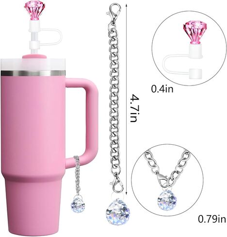 8 قطع من قطع الماس من القش لكأس ستانلي 30 و40 أونصة من الكريستال اللامع ملحقات كأس ستانلي اللطيفة من السيليكون غطاء من القش 10 مم لزجاجة المياه وغطاء من القش وغطاء بهلوان وإكسسوارات قابلة لإعادة الاستخدام in Kuwait