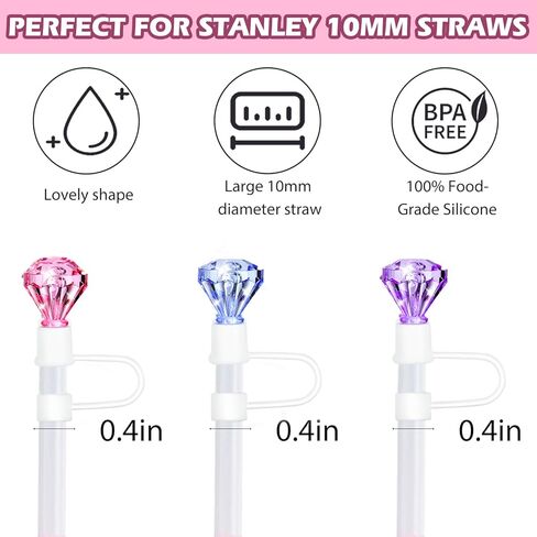 8 قطع من قطع الماس من القش لكأس ستانلي 30 و40 أونصة من الكريستال اللامع ملحقات كأس ستانلي اللطيفة من السيليكون غطاء من القش 10 مم لزجاجة المياه وغطاء من القش وغطاء بهلوان وإكسسوارات قابلة لإعادة الاستخدام in Kuwait