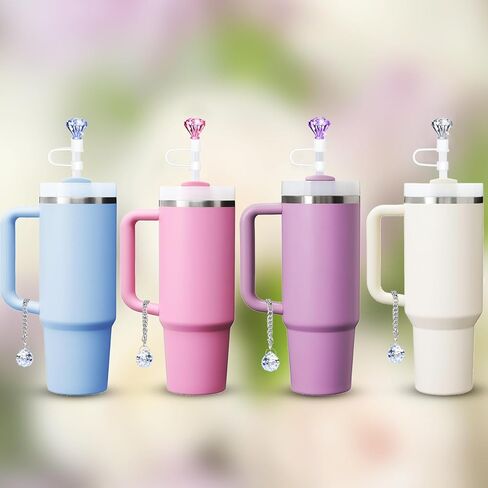 8 قطع من قطع الماس من القش لكأس ستانلي 30 و40 أونصة من الكريستال اللامع ملحقات كأس ستانلي اللطيفة من السيليكون غطاء من القش 10 مم لزجاجة المياه وغطاء من القش وغطاء بهلوان وإكسسوارات قابلة لإعادة الاستخدام in Kuwait