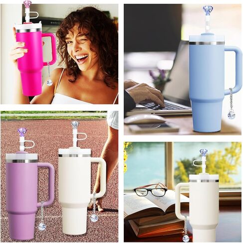 8 قطع من قطع الماس من القش لكأس ستانلي 30 و40 أونصة من الكريستال اللامع ملحقات كأس ستانلي اللطيفة من السيليكون غطاء من القش 10 مم لزجاجة المياه وغطاء من القش وغطاء بهلوان وإكسسوارات قابلة لإعادة الاستخدام in Kuwait