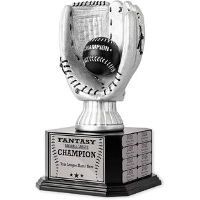 Square Base Fantasy Baseball Trophy - Customizable Championship Award - Included Engraving up to 16 Years Past Winners