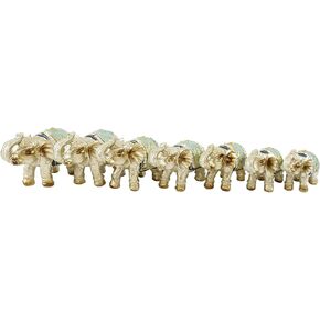 usamjtable Set of 7 Lovely Lucky Elephants Statues Feng Shui Figurine Home Decor Housewarming Birthday Display Stands (Brass)