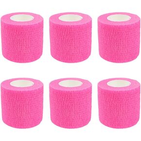 GSHLLO 6 Rolls 5cm Tearable Elastic Adhesive Bandages Stretchy Cohesive Bandages Vet Wrap Medical Tape Sticky Bandage Roll Wrist Knee Ankle Tapes Pink