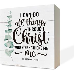 Christian Sign, Scripture Decor, Wooden Box Sign Desk Decor, Religious Home Decor, Shelf Decor, Inspirational Office Decor, I Can Do All Things Through Christ Who Strengthens Me - Philippians 4:13