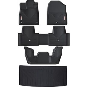Tesson Floor Mats Accessories 2 Row Liners Set & Cargo Liners Custom Fit for 2023 2024 Honda CRV(Include Hybrid),All Weather Guard TPE Car Mats Carpet & Rear Trunk Mats(Upper Position)