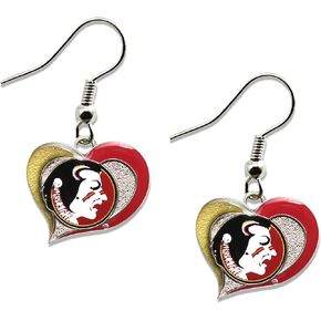 Aminco Florida State Seminoles Swirl Heart Earrings Team Color 2.5