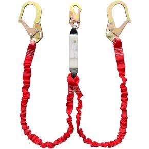 Safety Harness Fall Protection Lanyard-6FT Double Leg Internal Shock Absorbing Safety Lanyard for Consturction,Roofer, Scaffolding -Heavy-Duty Hooks| OSHA & ANSI Rated(Red, 2 Leg)
