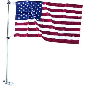MARINE CITY 304 Grade Stainless Steel Rail Mounted Flag Pole 32 Inches and Flag Pole Base Kit for Marines – Boats – Yachts – Kayaks (Flag Not Included)