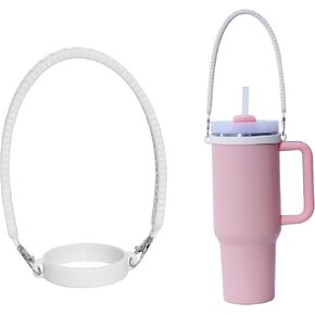 Silicone Water Bottle Sling, Carrier, Holder with Strap - Shrinkable Cup Sling Fit with Most 8-40oz Water Bottle, Tumbler Accessories for Stanley Cup, Water Bottle Handle for Walking (Purple)