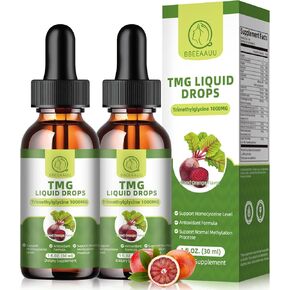 (2 Pack) TMG (Trimethylglycine) Liquid Drops, 1000mg High Absorption, Boosts Energy, Supports Methylation, Liver wellness & Cognitive Function - Non-GMO Formula, Vegan, Blood Orange Flavor, 1 Fl.Oz