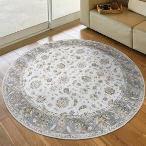 Round Rug 6ft Washable Rug Area Rug, Multi Circle Rug 6x6 Chenille Accent Rug, Kitchen Living Room Bedroom Dining Room 6 ft Round Area Rug for Living Room Large Round Rug(Cream Beige 6x6)