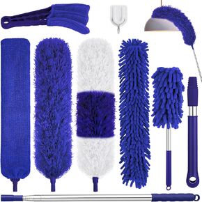 Feather Duster with 30-100 Inches Adjustable Long Pole,Extendable Feather Duster for Cleaning Ceiling Fan,Furniture, Blinds and Furniture