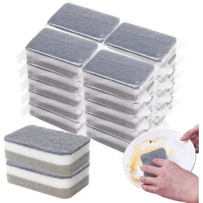 Individually Wrapped Sponges 40 Pack Kitchen Dishwashing Sponge Bulk, Non Scratch Dishes Scouring Pad Dishcloth, Odor-Free Sponge Wipes for Household Cleaning Dishes Travel Apartments - Grey