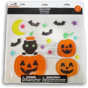 Halloween Gel Window Clings - Jack O'Lanterns and Black Cat - 25 Piece