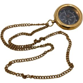 Vintage Style Brass Pocket Compass Handmade Shiny Small Engraved Compass with Chain Custom Compass Nautical Navy Compass