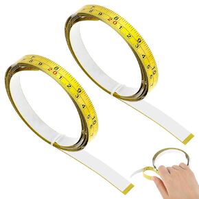 2 Pcs Steel Self-Adhesive Measuring Tape, 200cm or 78-Inch Imperial and Metric Ruler Tape Right to Left Reading, 1/2-Inch Peel and Stick Tape Measure for Woodworking, Saw, Drafting Table, Yellow