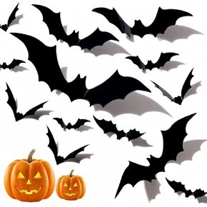 60PCS Halloween 3D Bats Decoration, Halloween Decorations 4 Sizes Realistic PVC Scary Bats Window Decal Wall Stickers for Halloween Eve Party Decor Room Window