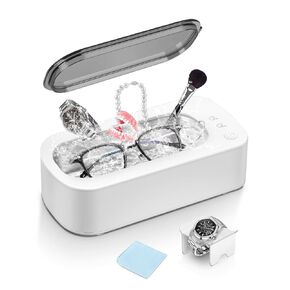 Ultrasonic Jewelry Cleaner, 48kHz Jewelry Cleaner Ultrasonic Machine with 2 Modes Timer for Eyeglasses, Silver Jewelry, Ring, Earrings, Necklaces, Watch Strap, Makeup Brush(350ml)