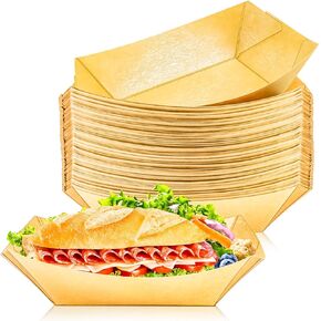 MotBach 80 Pack 1/2Lb Paper Food Boat Trays Disposable Small Paper Boats, Mini Kraft Food Trays Paper Food Serving Tray Boats for Snack Popcorn Dessert Fries Taco Nacho