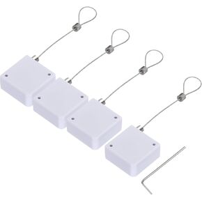MECCANIXITY Retractable Cable Lock with Double-Sided Adhesive Slow Remote Control Security Lock for TV, DVD,Showroom,Remote,600g 4Set White
