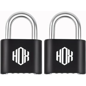 HOX 4 Digit Combination Lock, Outdoor Padlock - Heavy Duty Locker Lock with Hardened Steel Shackle, Waterproof Combo Lock for Gym Locker, Hasp Storage, Shed, Fence (Black, 2 Pack)