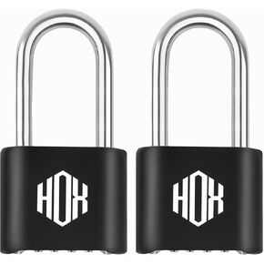 قفل مجمع من 4 أرقام من HOX، قفل خارجي - قفل خزانة عالي التحمل مع كبل فولاذي مقوى، قفل كومبو مقاوم للماء لخزانة الصالة الرياضية، تخزين بمشبك، سقيفة، سياج (أسود، عبوتان) in Kuwait