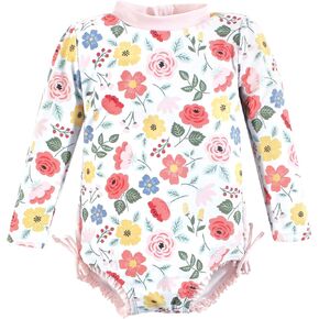 Hudson Baby Baby Girl's Rashguard Toddler Swimsuit, Modern Botanical, 3-6 Months