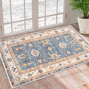 Area Rug 5x7 Living Room Rug Grey Vintage Washable Rug,Soft Non Slip Rug Low Pile Boho Printed Carpet, Retro Rug for Bedroom Dining Room Indoor