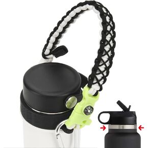 2020 Paracord Handle for Hydro Flask 2.0 Wide & Standard Mouth Water Bottle Carrier with New Ring & Carabiner 12oz, 16oz, 18oz, 20oz, 32oz, 40oz, 64oz (12 oz-20 oz Wide Mouth, Glow White)