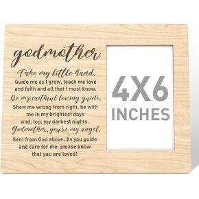 Godmother Gift Wood Photo Frame, a Female Guardian and an Angel on Earth, Christmas Birthday Baptism Christening Picture Frame Gifts for Godmother from Goddaughter Godson Best Godmother Ever Gift
