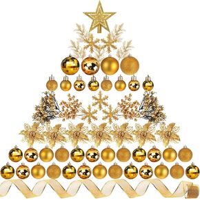 Sratte 94 Pcs Christmas Tree Decorations Set, Christmas Tree Ball Ornaments Christmas Glitter Poinsettia Flowers Decorations Glitter Berries Stems for Xmas Holiday Wedding(Rose Gold)